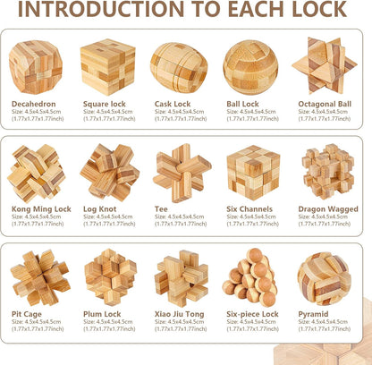 VolksRose 9pcs Wooden Brain Teaser Puzzles, IQ Challenge Puzzle Games, Logic Smart Mind Puzzle Box Lock Toy Removing Assembling 3D Small Puzzle Gift Set for Adults Teenagers Kids, 1.8inch 4.5cm