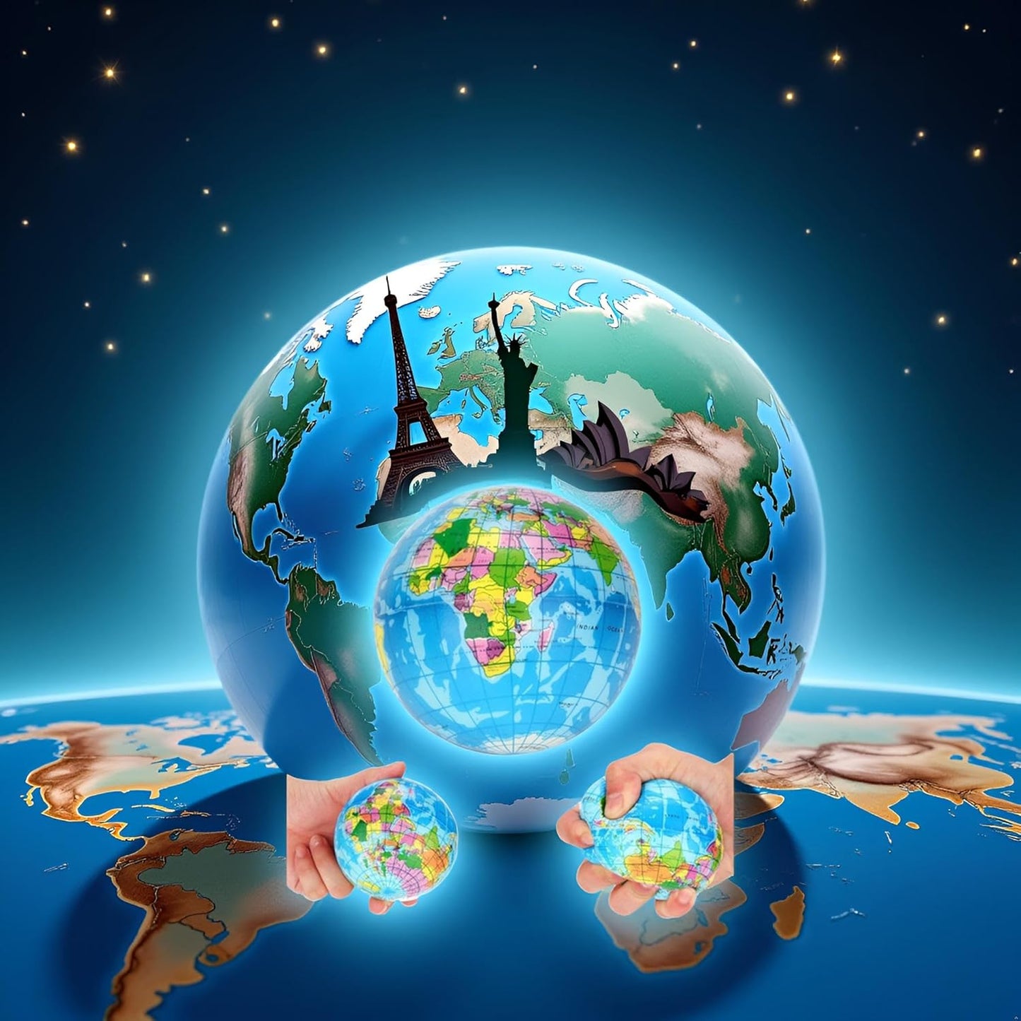 1Pc Blue Squeeze World Map Globe Palm Ball Slow Rising Stress Ball for Birthday Xmas Gifts Xmas Stocking Fillers Party Bag Gifts (7.6CM)