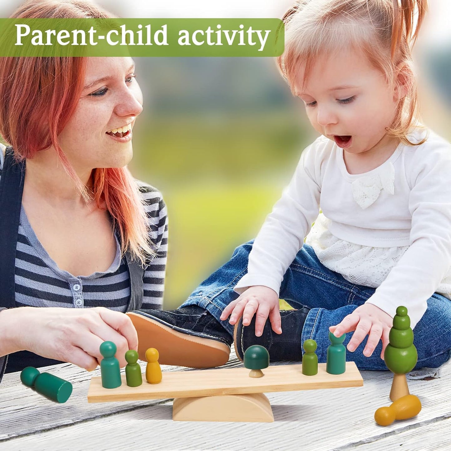 Promise Babe Wooden Baby Toys Balance Counting Toys Math Games Unfinished Wooden Peg Dolls Preschool Learning Educational Montessori Toys for Kids Toddlers