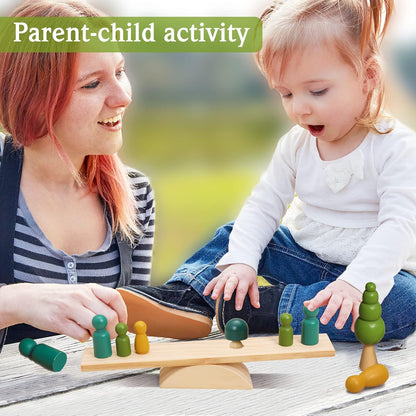 Promise Babe Wooden Baby Toys Balance Counting Toys Math Games Unfinished Wooden Peg Dolls Preschool Learning Educational Montessori Toys for Kids Toddlers