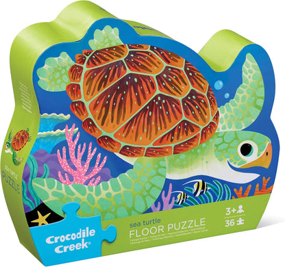 Crocodile Creek 36-Piece Jigsaw Floor Puzzle - Shark Reef - for Kids Ages 3-5 - Heavy-Duty Shaped Box for Storage - 24" W x 18" H Finished