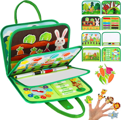 Busy Board for Toddlers, Montessori Toys for Boys Girls, Educational Learning Activity Quiet Book with Life Skills, Toddler Travel Toys Birthday Gifts (Green)