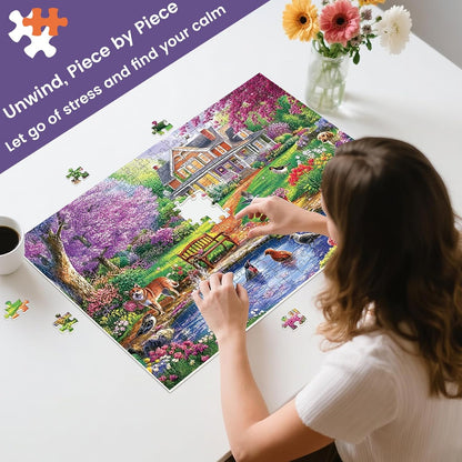 300 Piece Puzzles for Adults,Spring Jigsaw Puzzle for Kids Seniors,Puzzle with Letters on Back,Interlock Perfectly No Dust,Interlock Perfectly No Dust,Challenging Family Activity Game Gifts,20.5*15In