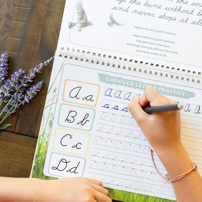 Grooved Cursive Handwriting Workbook by Graceful By Design - Magic Reusable Grooved Handwriting Practice for Kids and Cursive Workbook for Kids Ages 8-12
