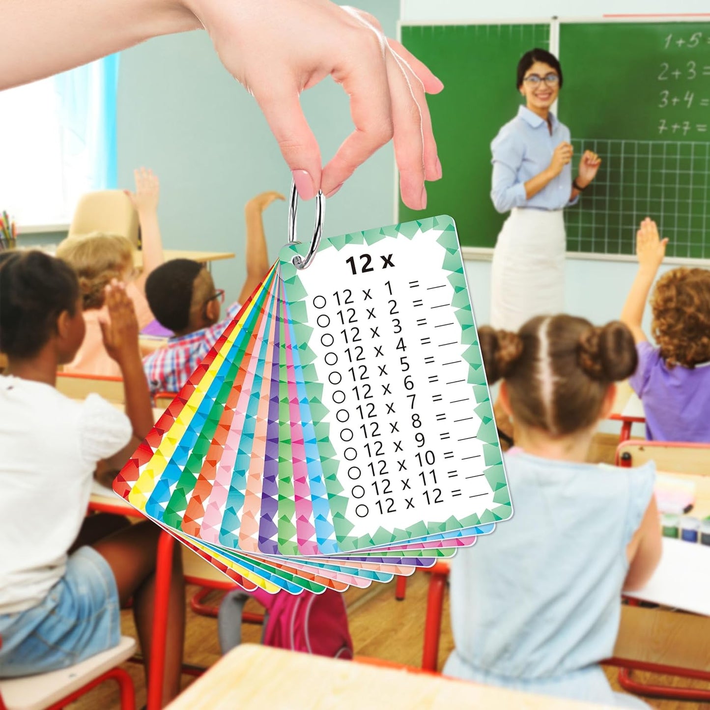 1 Set of 13 Multiplication Flashcard Math Game Times Table Flash Cardstock with 2 Dry Erase Markers and 2 Rings for Grades 1 to 3 Kids Fun Classroom Learning Supplies