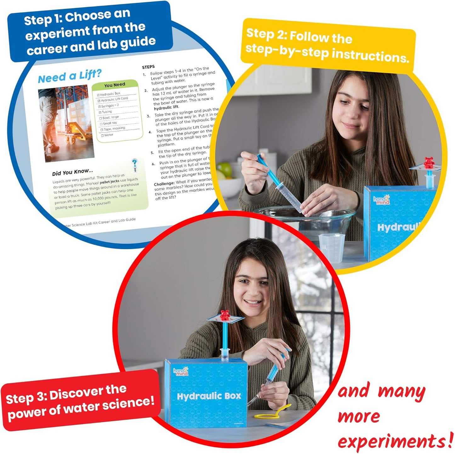 hand2mind H2Ohhh! Water Science Kit, Chemistry Kit for Kids 8-12, Chemistry Set, Science Kits & Toys, 24 Science Experiments, 1 Career & Lab Guide, Color Chemistry, Bubbles, Tornadoes, STEM Toy