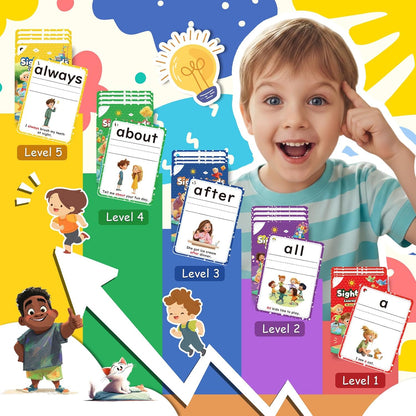 Sight Words Flash Cards Kindergarten, Flash Cards for Kids Ages 4-8, 250 Dolch Sight Word Writing Reading Spelling Games for Kindergarten Reading Books and Homeschool