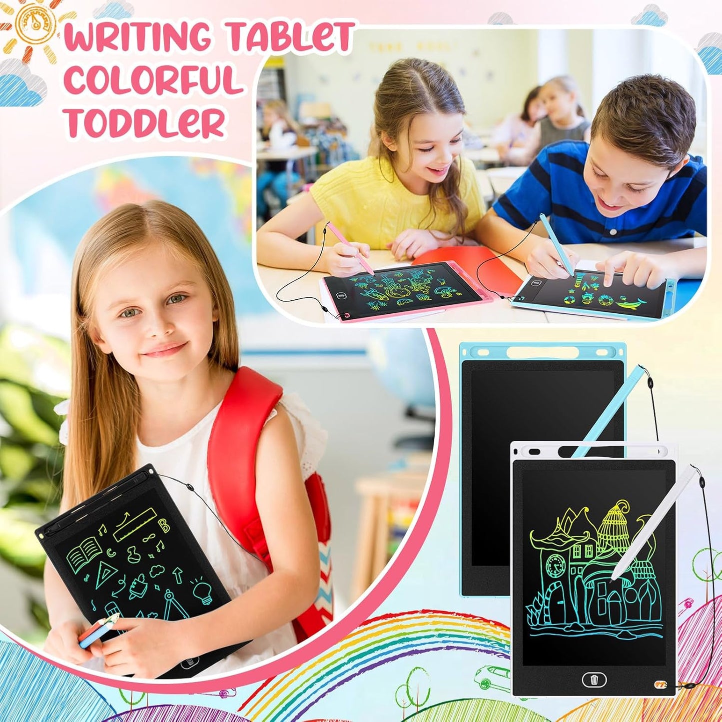 Tinlade 12 Pack LCD Writing Tablets for Kids Party Favors Games, 8.5 Inch Educational Learning Bulk Toys Gifts Erasable Doodle Boards Portable Electronic Drawing Pads for Toddlers 4-8 School Birthday