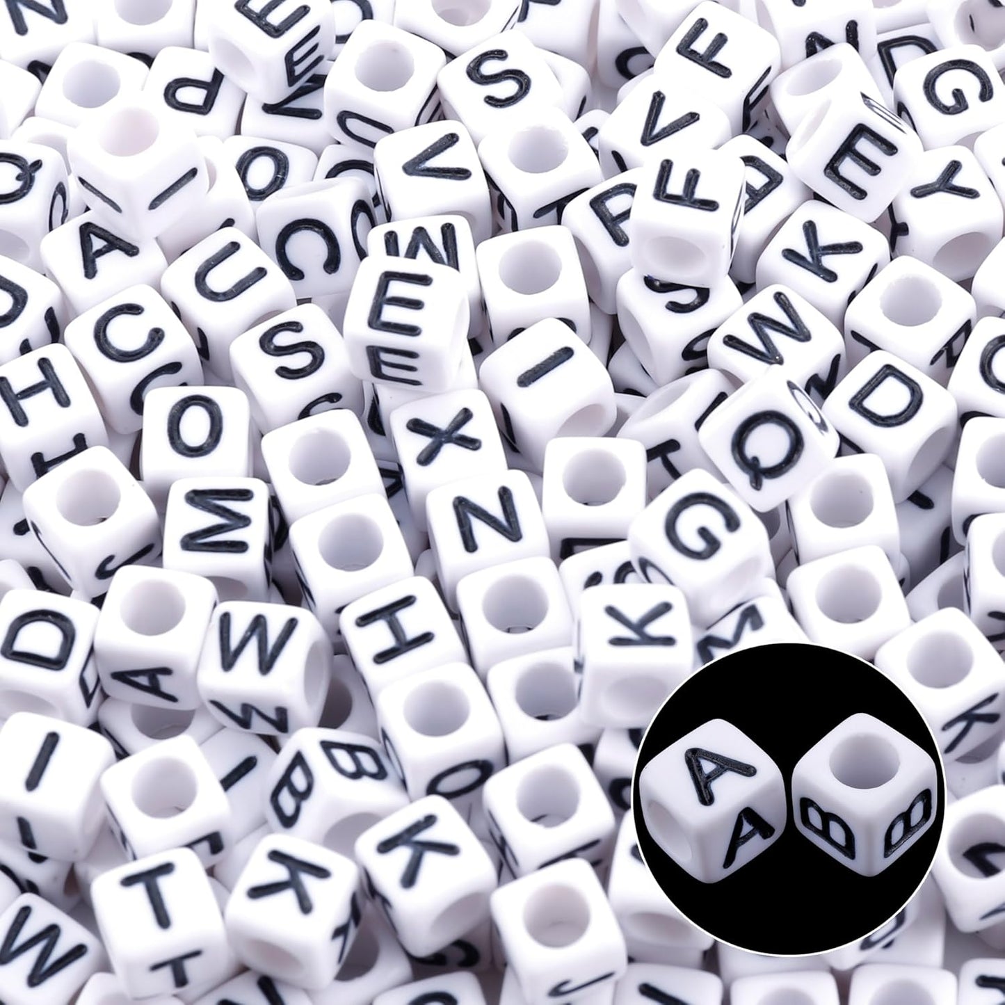 Letter Beads, Augshy 1400 Pcs Morandi Cube Alphabet Bead,Square Letter Beads with 1 Roll 10M Crystal String Cord (6mm)