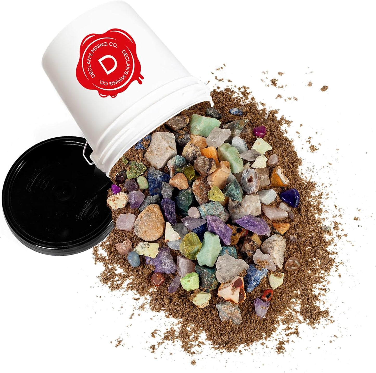 Declan's Mining Bucket, 1 Gallon Raw Stone Collection with 16 Crystal Types, 4+ lbs, Includes Identification Chart