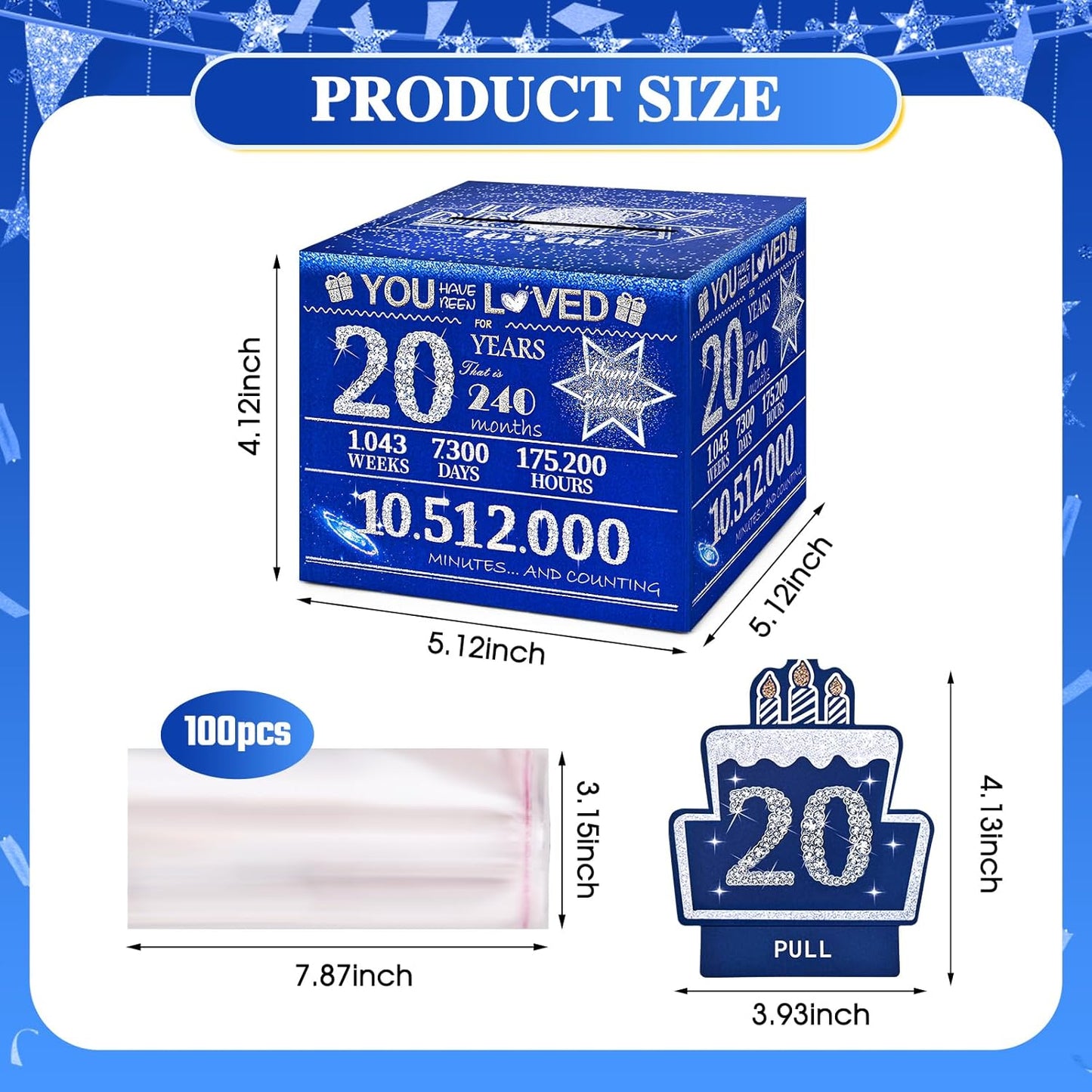 10 Happy Birthday Money Box for Cash Gift, 10th Birthday Decorations for Boys and Girls, Gifts for 10 Year Old Boy, Boy Gift Ideas, Cool Things for Teen -Blue with 100PCS Bags