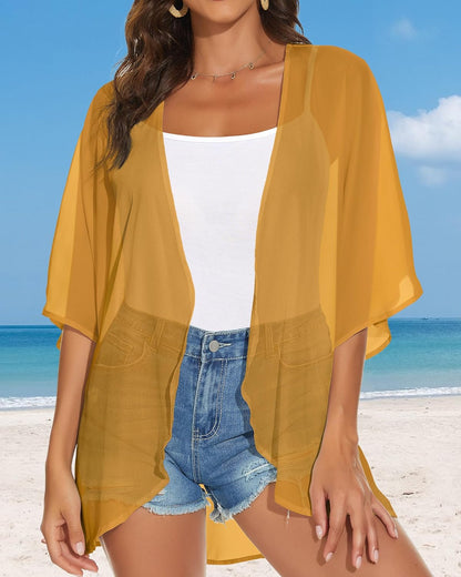 Womens Kimono Cardigans Beach Cover ups Swimwear Puff Sleeve Loose Casual Summer Tops 2026