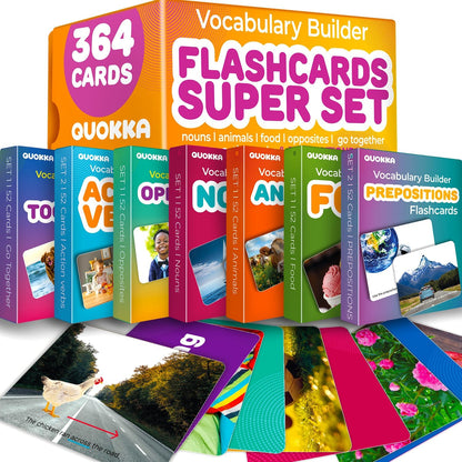 QUOKKA 104 Noun Flash Cards Set – Kids and Adults Vocabulary Builder for ABA Therapy, Early Childhood Education, and ESL Teaching – Picture Cards for Speech Therapy and Vocabulary Building Activities
