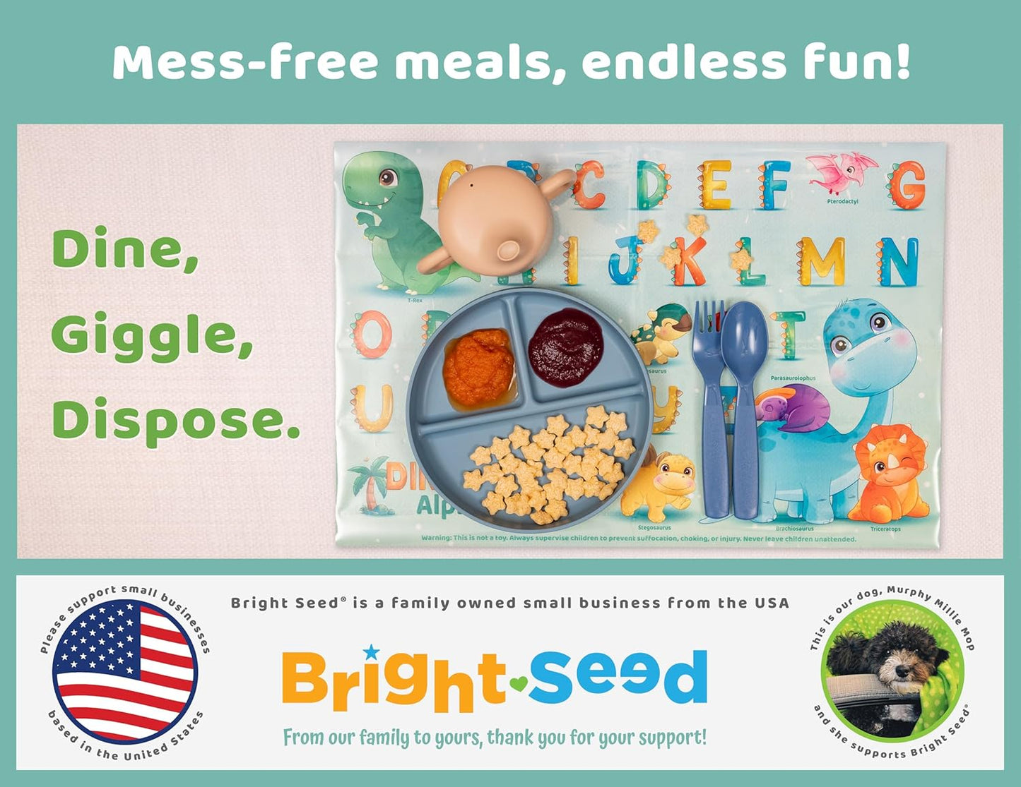 Bright Seed Disposable Placemats for Baby, Toddlers and Kids, Animals ABC & Numbers, 40 Disposable Baby mats for Restaurant, Dining Table & Travel, Learning Placemats for Kids, Toddler Travel