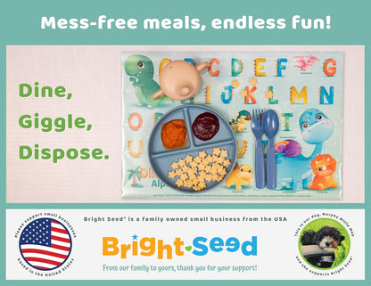 Bright Seed Disposable Placemats for Baby, Toddlers and Kids, Animals ABC & Numbers, 40 Disposable Baby mats for Restaurant, Dining Table & Travel, Learning Placemats for Kids, Toddler Travel