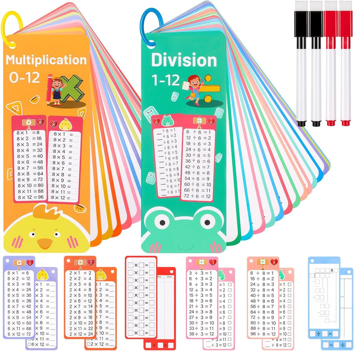 15Pcs Multiplication Flash Cards 0-12, Time Table Flash Cards Chart with 2 Dry Erase Pens 1 Rings, Educational Math Multiplication Chart for 1st to 3rd Grades Fun Learning with Math Game