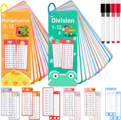 15Pcs Multiplication Flash Cards 0-12, Time Table Flash Cards Chart with 2 Dry Erase Pens 1 Rings, Educational Math Multiplication Chart for 1st to 3rd Grades Fun Learning with Math Game