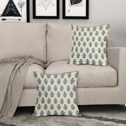 Sage Green Blue Floral Block Print Pillow Covers 18x18 Set of 2 Spring Flower Pattern Decorative Throw Pillowcases Outdoor Rustic Farmhouse Square Cushion Cases Decor for Home Couch Sofa Bed