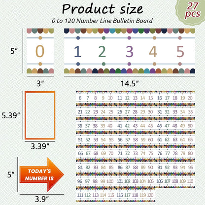 Number Line for Classroom Office Wall,Bulletin Board Border,Printed Paper Signs 0-120 Laminated Number Line Strips Chalkboard Brights Math Poster Classroom Decorations for Teachers, Students, Kids