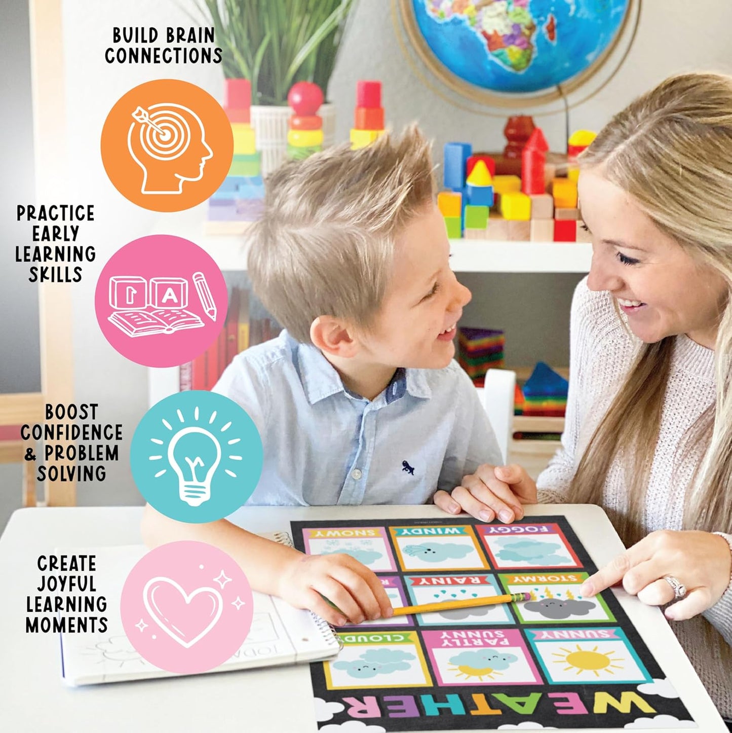 Hadley Designs 16 Educational Posters for Toddler Learning Activities - Alphabet Daycare Essentials, Laminated Pre-K Posters for Toddlers 1-3, Preschool Learning Activities, Chalkboard Classroom Decor