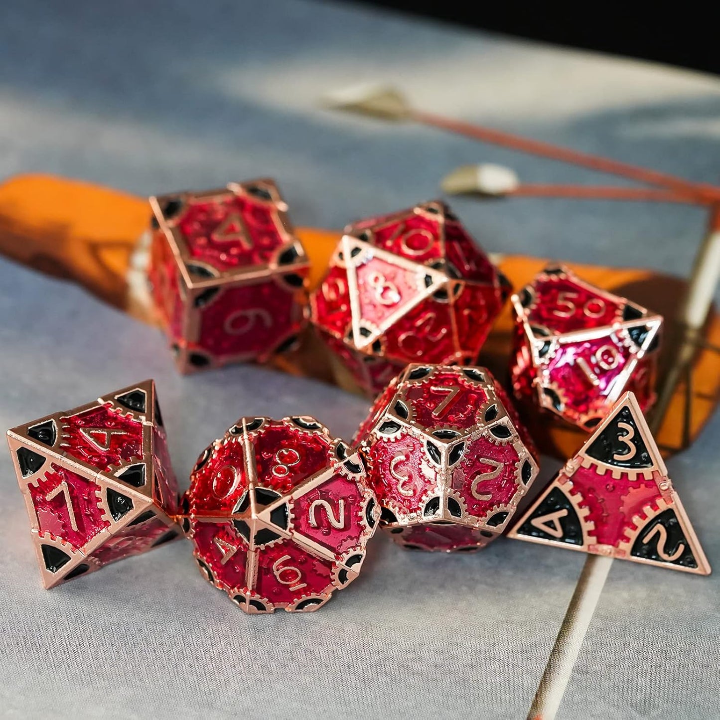 UDIXI Steampunk Metal Dice Set, 7 Die Polyhedral DND Dice Set for D&D Role Playing Game and Math Teaching (Ancient Copper)