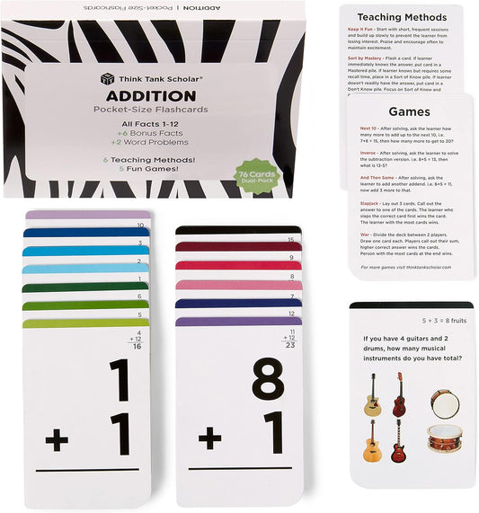 Think Tank Scholar Multiplication Flash Cards (150 Facts) Times Tables Flashcards - All Facts 1-12 for Kids in 3rd, 4th, 5th, 6th Grade - 6 Math Games & Teaching Methods for Classroom/Homeschool