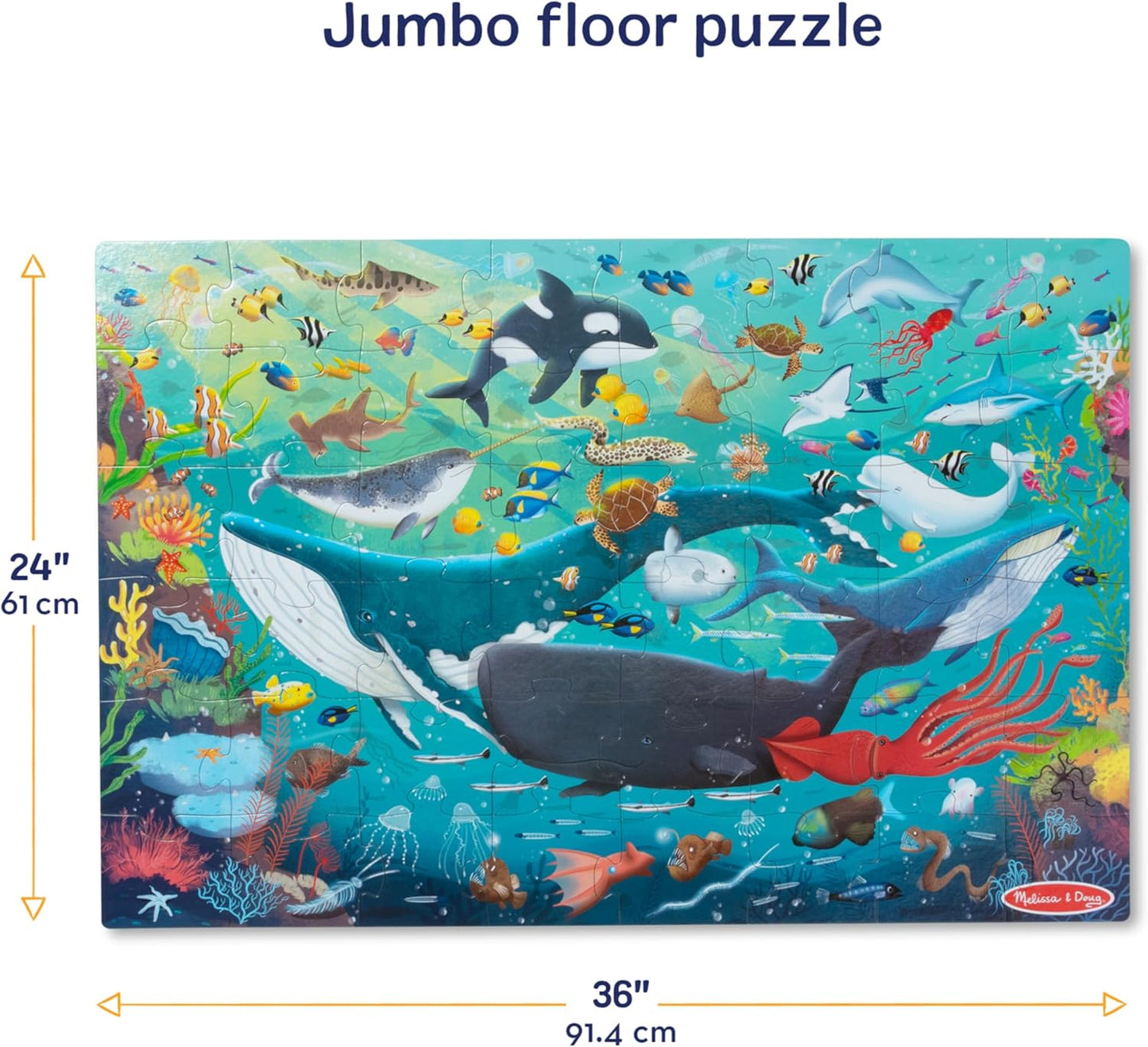 Melissa & Doug Underwater Jumbo Floor Puzzle, 48-Piece Ocean-Themed Jigsaw Puzzle with Sea Animals and Illustrated Guide, 3 x 2 Foot Kids Puzzles for Toddlers Ages 3+