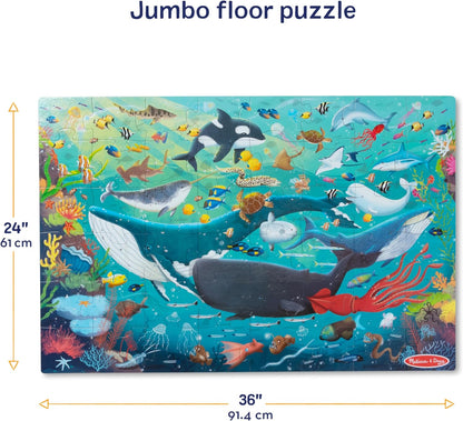 Melissa & Doug Underwater Jumbo Floor Puzzle, 48-Piece Ocean-Themed Jigsaw Puzzle with Sea Animals and Illustrated Guide, 3 x 2 Foot Kids Puzzles for Toddlers Ages 3+
