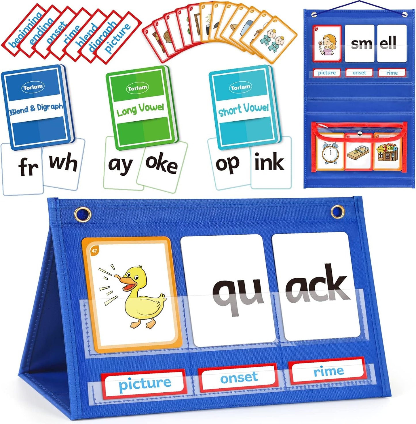 Torlam Blends & Digraphs Pocket Chart, Onset Rime Phonics Games Sight Word Flash Cards, Educational Spelling Reading Learning Blending Board, Elementary Kindergarten Classroom Teachers Must Haves
