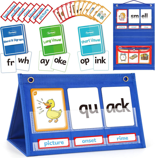 Torlam Blends & Digraphs Pocket Chart, Onset Rime Phonics Games Sight Word Flash Cards, Educational Spelling Reading Learning Blending Board, Elementary Kindergarten Classroom Teachers Must Haves