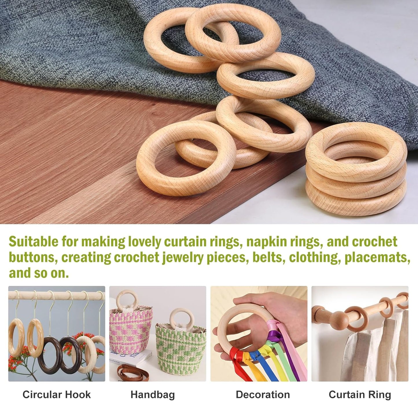 FoDau770 5pcs Natural Beech Wooden Rings, Unfinished Solid Wood Rings Heavy Duty Wood Circles, Macrame Craft Circles for Party, Home Decor & DIY Making - Outer Diameter: 3 Inch