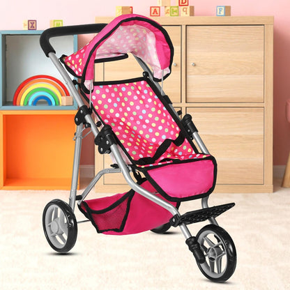 Fash N Kolor - Baby Doll Stroller with Adjustable Canopy & Toy Storage Basket - Foldable Baby Stroller for Pretend Play - Denim Pink,