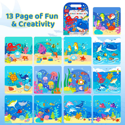 JoyCat Ocean Water Coloring Book for Toddlers 3-5, Reusable No-Mess Water Painting Book with Water Pen, 13 Activity Pages, Travel Toy Gift for Boys & Girls