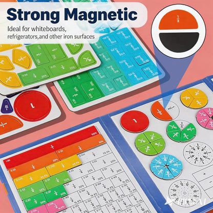 Magnetic Fraction Educational Puzzle, Magnetic Fraction Demonstration Book with Fraction Tiles & Circles, Math Manipulatives for Elementary School, Math Learning Skills for Kids