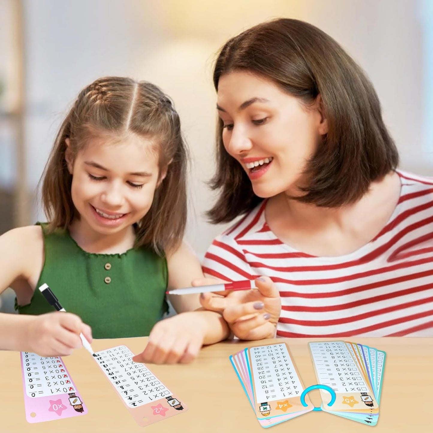 0-12 Multiplication Flash Cards, Large Educational Math, Times Table Flashcards Chart, with 15 Cards, 2 Dry Erase Markers, 1 Rings, Educational Multiplication for Classroom Home