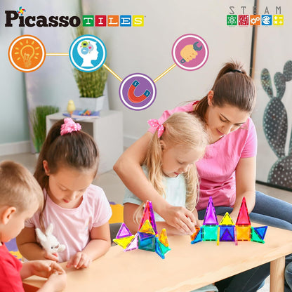 PicassoTiles 60 pcs Mini Magnetic Tiles Magnet Toys Travel-Friendly On-The-Go Building Blocks for Kids Compact Lightweight Creative playset Preschool Montessori Early Learning STEM Kids Toy Ages 3+.