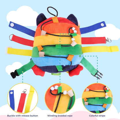 lefeke Buckle Owls Aids - Alzheimers Patients Learning Activity - Develop Motor Skills and Problem Solving - Geometry and Color Recognition - Sensory Stuffed Animal Aids for Elderly