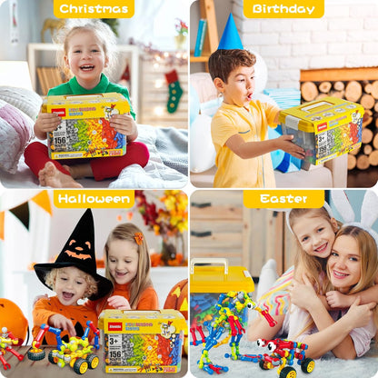 Afomida 156 PCS Creative Building Blocks Building Toy Set - Featuring Storage, Includes Dinosaur, Robot, Car, Spider, Dog, Animal Figure Building Toy Playset for Kids, Birthday Gift Ages 3+ (2)