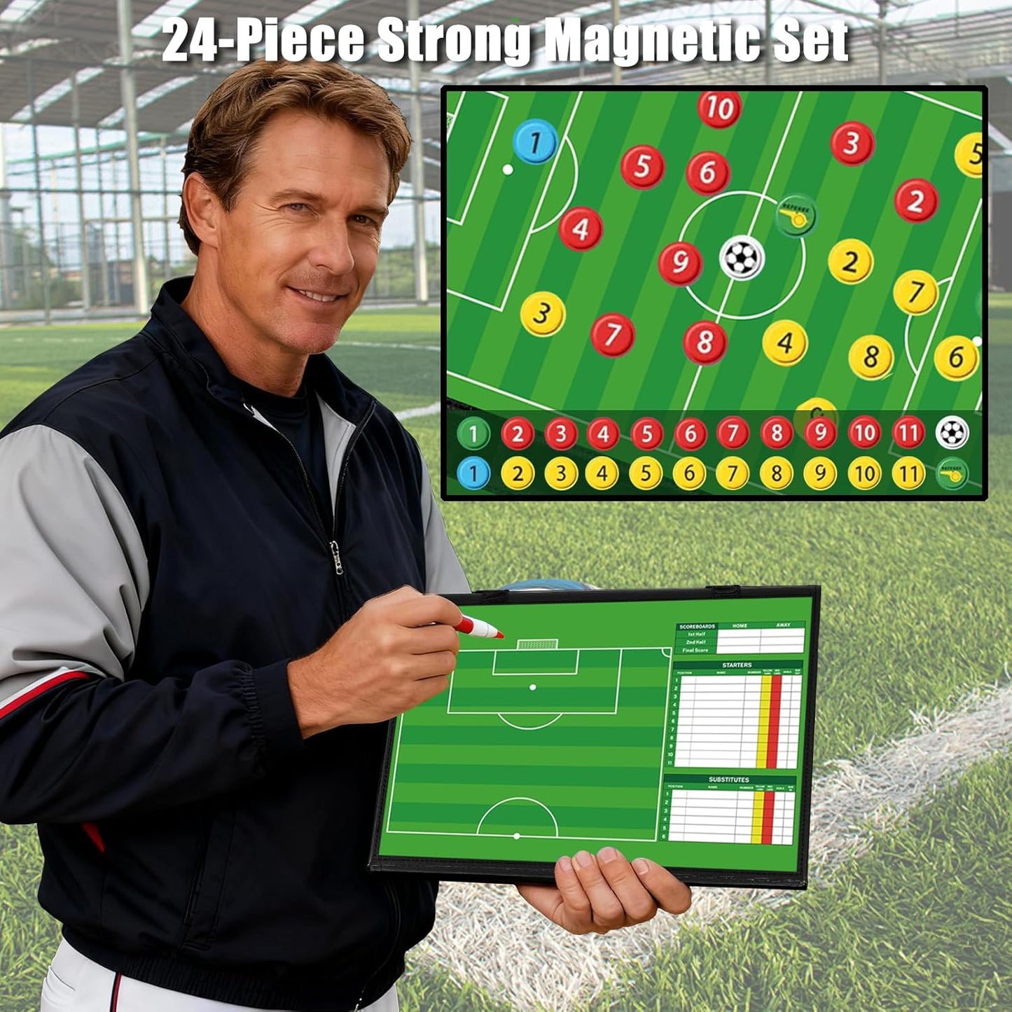 Magnetic Baseball Lineup Board for Dugout, 60 Magnets Coaching Clipboard with Dry Erase & Waterproof Bag – Dugout Organizer for Youth Baseball & Softball Coaches