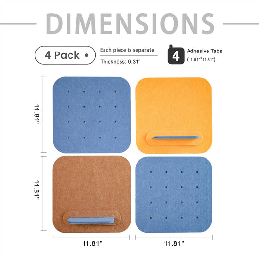 4 Pack Felt Bulletin Board Set, 11.8"x11.8" Cork Board Alternative with 2 Mini Insert Panels, Pastel Macaron Colors Decorative Wall Display for Kids Room, Nursery, Artwork, Photos & Cards