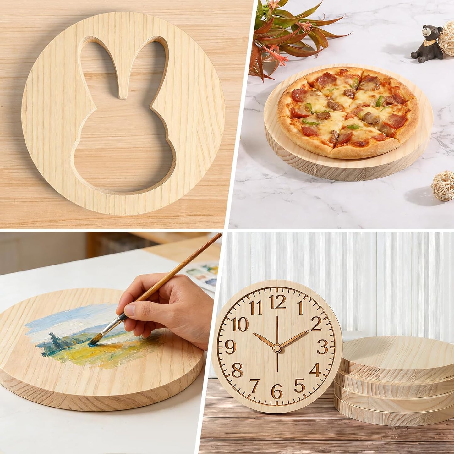 4PACK 4 inch Round Wooden Plaque, 3/4 Inch Thick Unfinished Wooden Circle Plaque, Natural Pine Wood Base for Craft Projects, Sign, Painting, Woodcarving, Engraving
