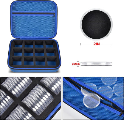 PAIYULE 96 Pieces 46mm Coin Capsules, with Foam Gasket and Plastic Storage Organizer Box, 6 Sizes (20/25/27/30/38/46mm) Coins Collector Case Holder for Coin Collection Supplies(Black)