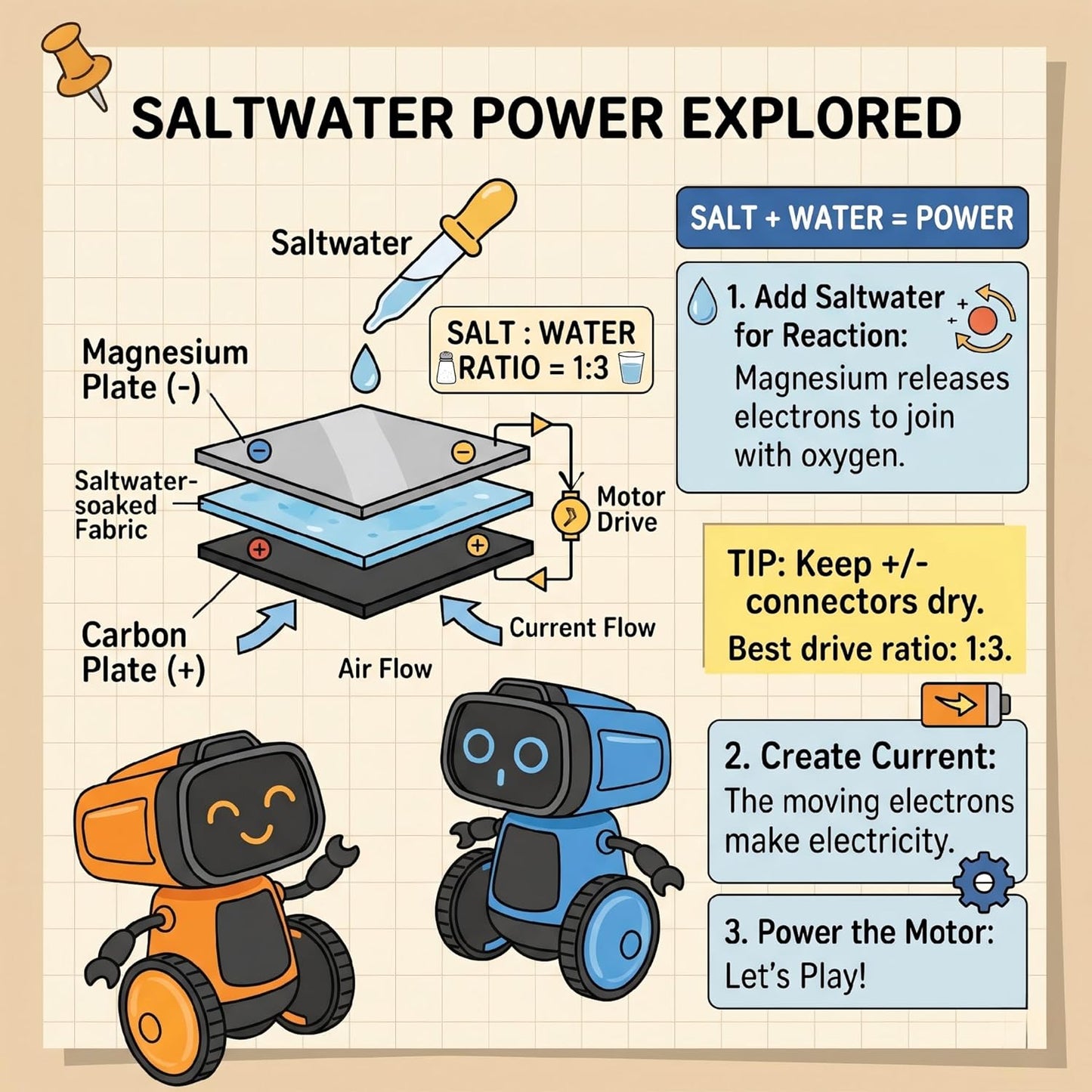 Science Saltwater-Powered Robot Kit, DIY STEM Gift Toys, No Batteries Required, Scientific Experiments, Creative Toy, Environmental Protection, for Festival & Birthday &Boys & Girls (Blue)