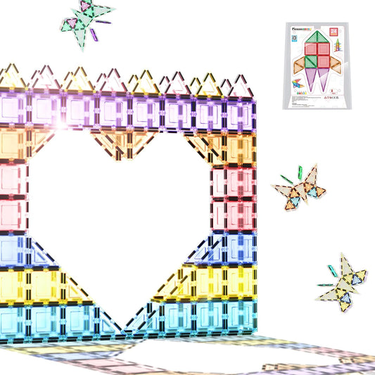 PicassoTiles 101 PCs Magnetic Tiles Building Block with Storage Case Included Bold Colors Travel Carry Case Construction Set for Boys & Girls Great Gift Preschool Kindergarten Montessori Playing Toys