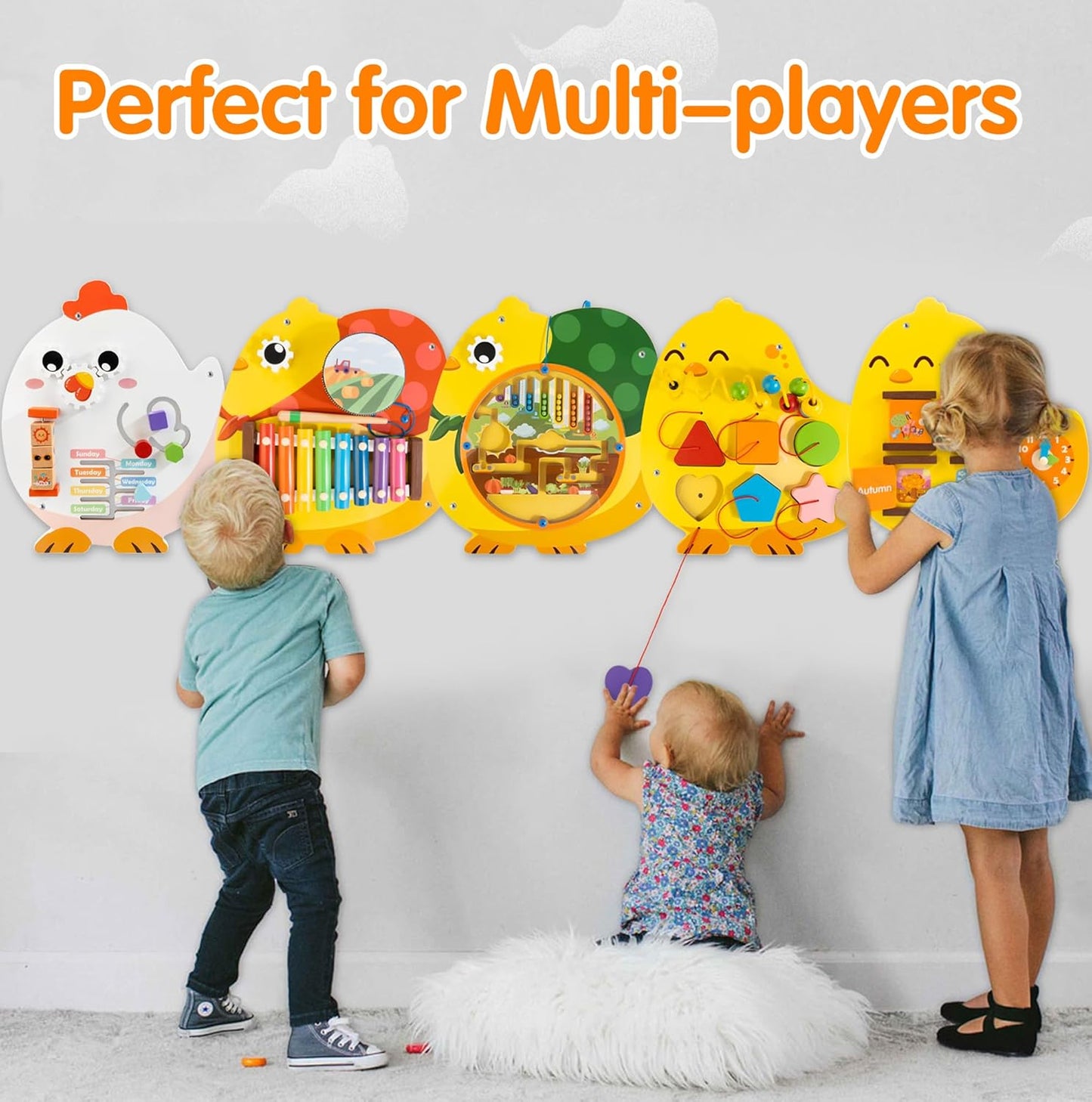 Train Activity Wall Busy Board Panels | 11-in-1 Wooden Sensory Wall Panel for Kids, Toddler Montessori Learning Activity Center, Perfect for Toddler Playroom Nursery Classroom Dentist Waiting Room