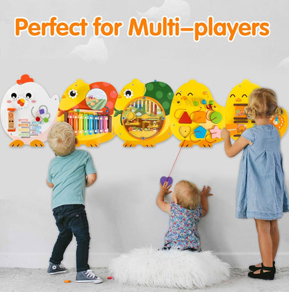 Train Activity Wall Busy Board Panels | 11-in-1 Wooden Sensory Wall Panel for Kids, Toddler Montessori Learning Activity Center, Perfect for Toddler Playroom Nursery Classroom Dentist Waiting Room