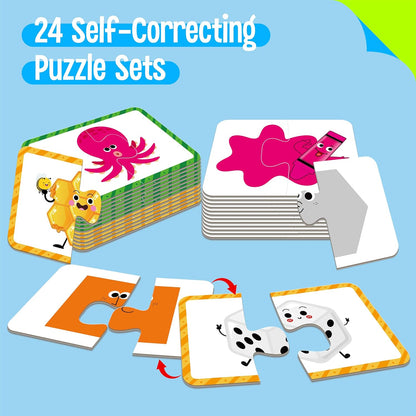 48 Food Matching Puzzles with Error-Correction Mechanism Pre-Primer in 2 Pieces, Perfect for Preschool Learning (24 Blocks Double Sided)