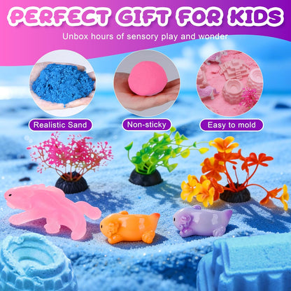 Carolart Ocean Sensory Table with Sands, Bin with Lid, Indoor Outdoor Use, Sand Art Kit for Boys and Girls, Toys for Toddlers Age 3-5, 17x11.5x10.2 Inches