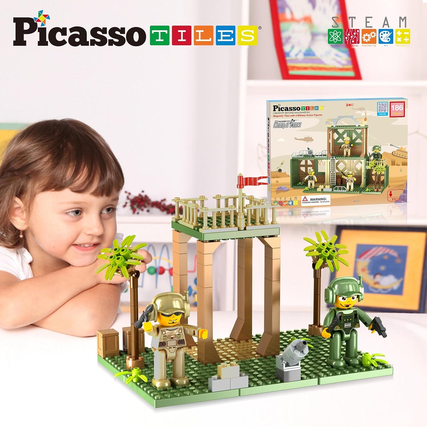 PicassoTiles 333pcs Magnetic Brick Tile and Magnetic Tile Combo Set, Action Figures included, Building Blocks STEM Toys, Educational Montessori Preschool Toddler classroom learning toys, Kids activity