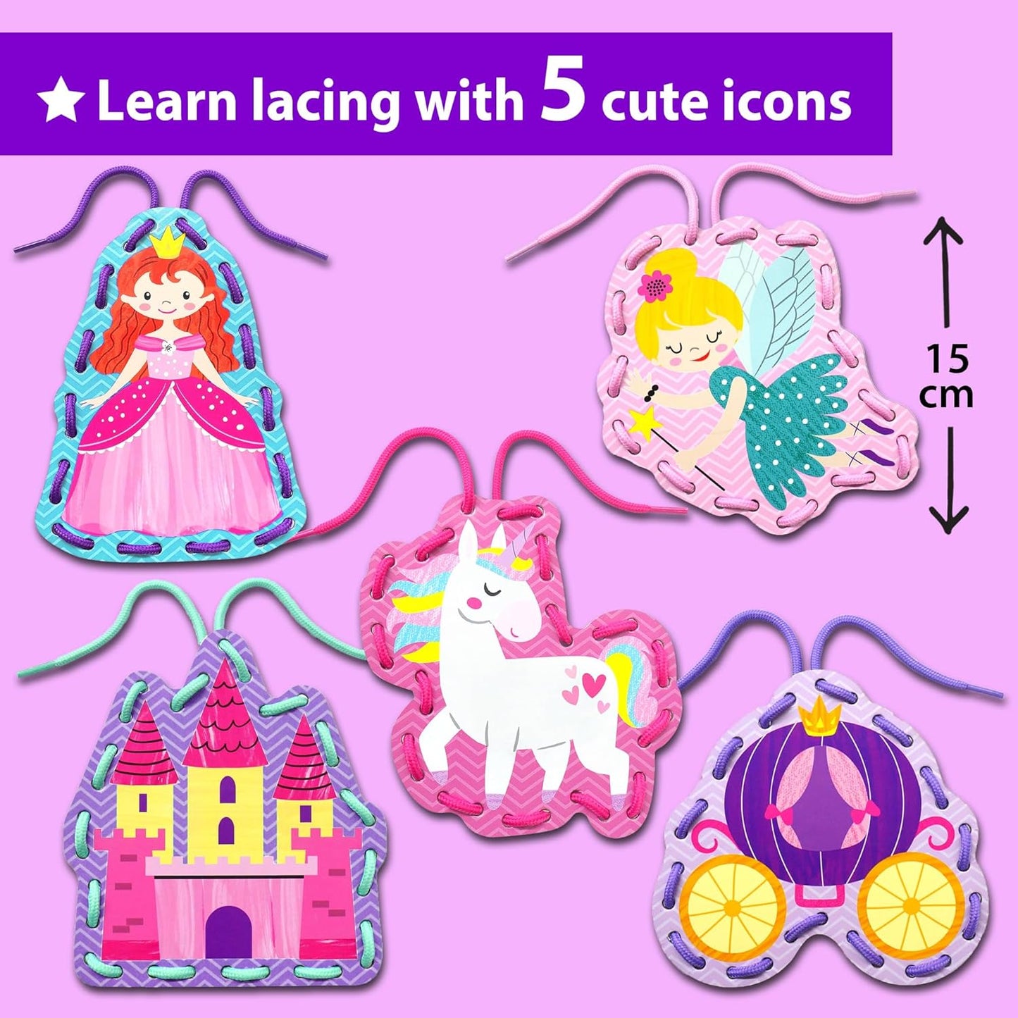 KRAFUN My First Lacing Cards Kit for Toddlers & Kids Age 3+, 10 Safari Animal Arts & Crafts Projects, Fine Motor Skills Toys with Lion Monkey Elephant Tiger Giraffe Hippo Zebra Bear